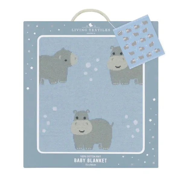 Living Textiles Whimsical Baby Blanket - Hippo/Blue