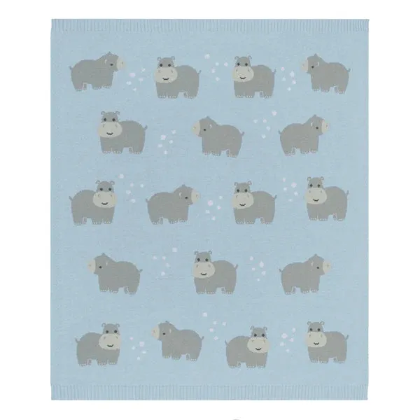 Living Textiles Whimsical Baby Blanket - Hippo/Blue