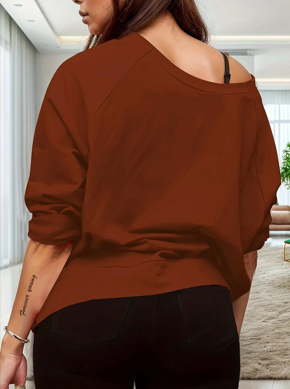 LovelyWholesale Women Off the Shoulder Sweatshirt Sexy Ripped Long Sleeve Shirts