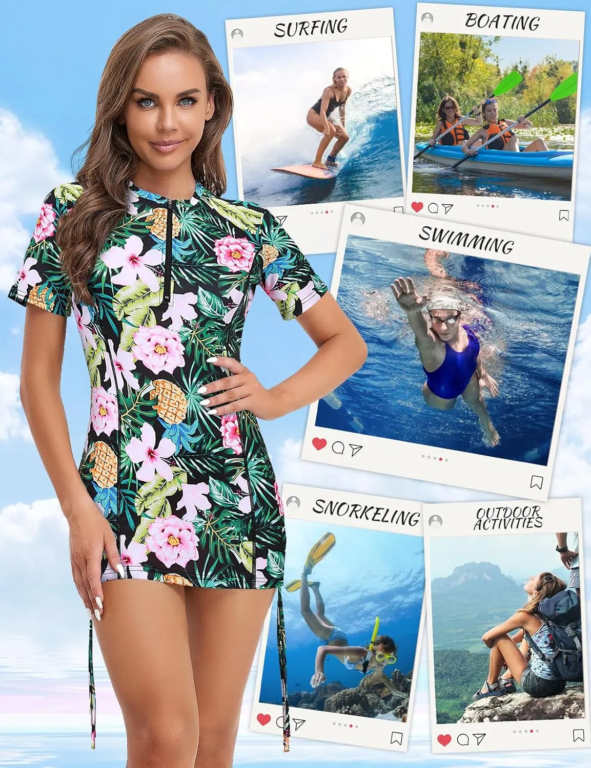 LURANEE Womens Short Sleeve Rash Guard Shirts UPF 50  Side Adjustable Wetsuit Swimsuit Top S-XXL