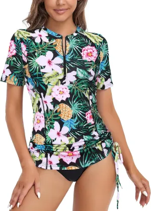 LURANEE Womens Short Sleeve Rash Guard Shirts UPF 50  Side Adjustable Wetsuit Swimsuit Top S-XXL