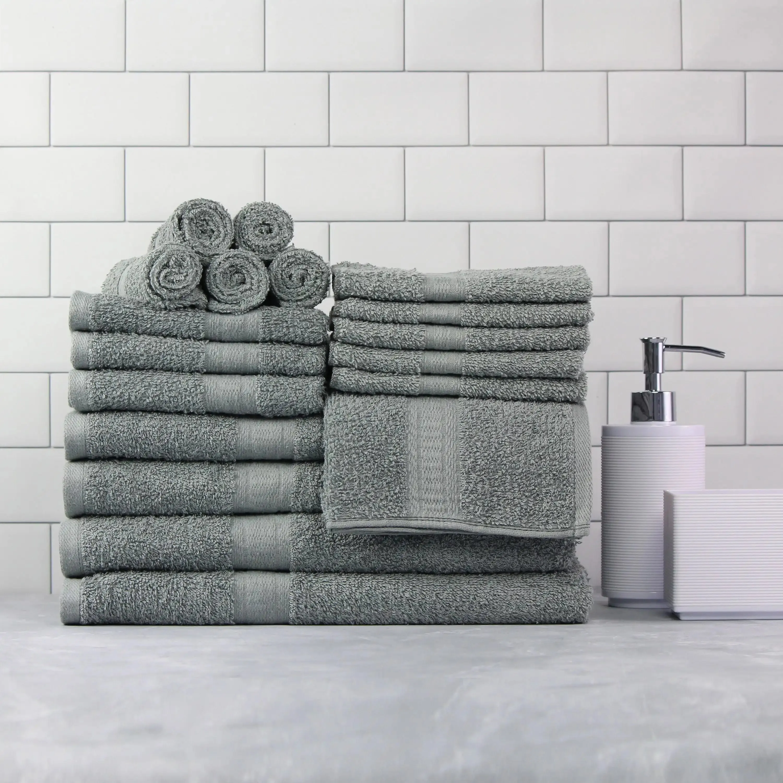 Luxury Cotton Textured Bath Towel Set: 6/10/18-Piece Collection for Enhanced Bathroom Elegance
