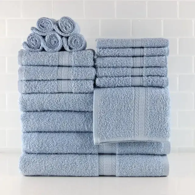 Luxury Cotton Textured Bath Towel Set: 6/10/18-Piece Collection for Enhanced Bathroom Elegance