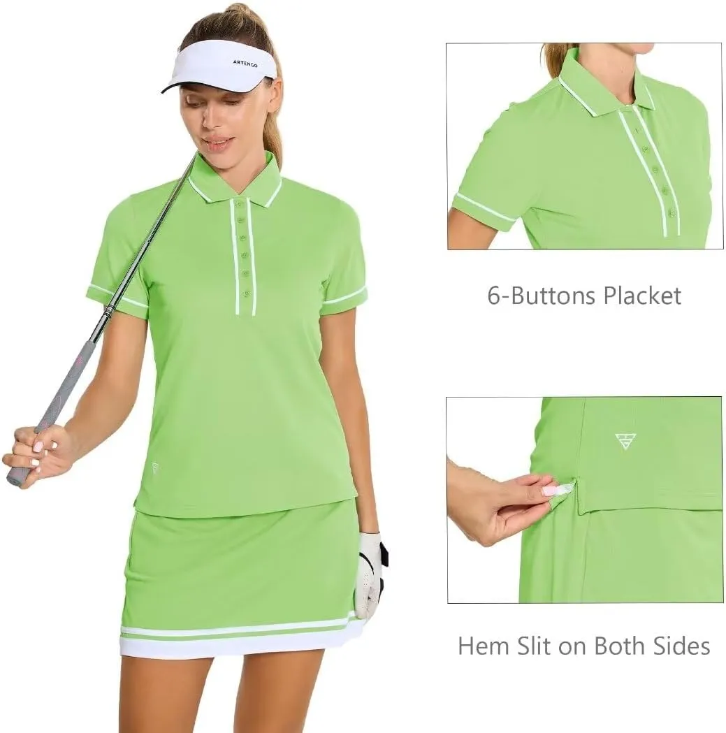 M MAELREG Womens Golf Polo Shirt Short Sleeve 6-Button Pique Casual Quick Dry Moisture Wicking Tennis Collared Polo Shirts