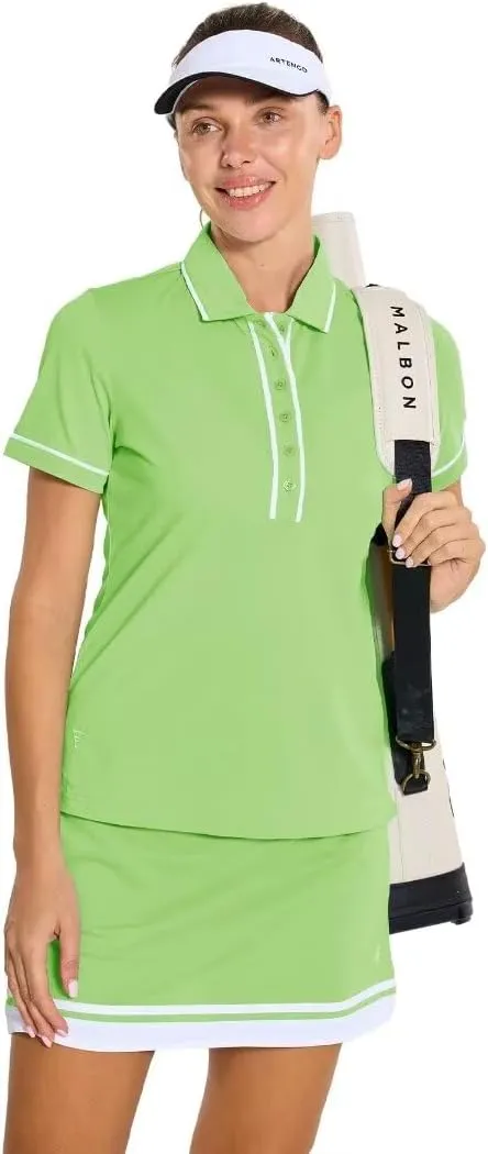 M MAELREG Womens Golf Polo Shirt Short Sleeve 6-Button Pique Casual Quick Dry Moisture Wicking Tennis Collared Polo Shirts