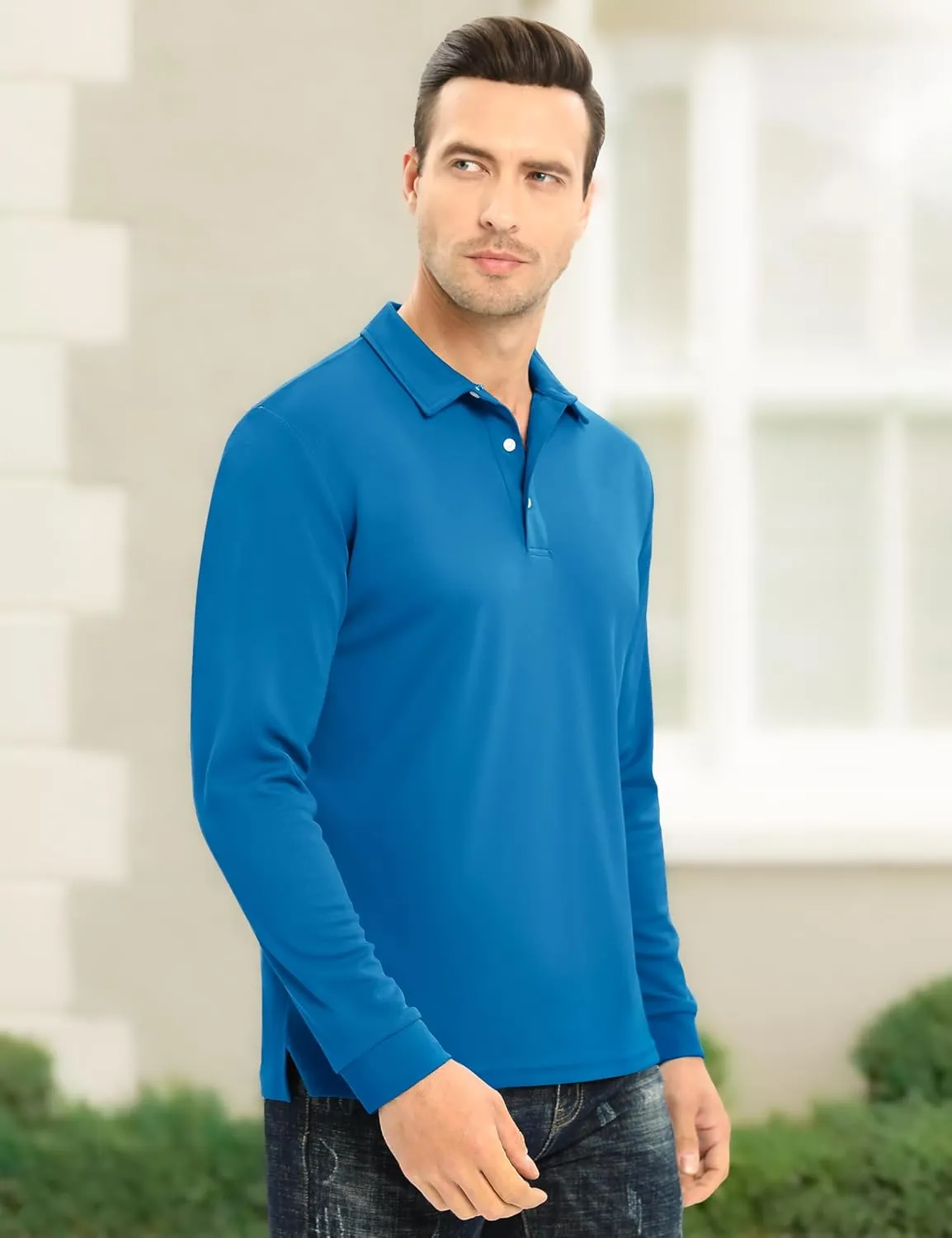 MAGCOMSEN Men's Polo Shirt Long Sleeve Golf Shirts Quick Dry Lightweight 3-Button Performance Work Fishing Athletic