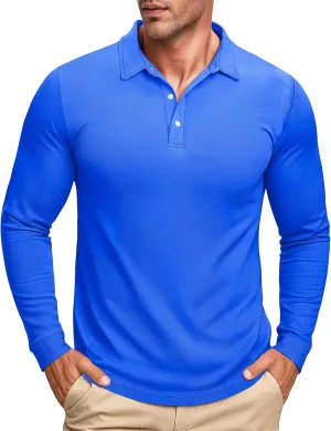 MAGCOMSEN Men's Polo Shirt Long Sleeve Golf Shirts Quick Dry Lightweight 3-Button Performance Work Fishing Athletic