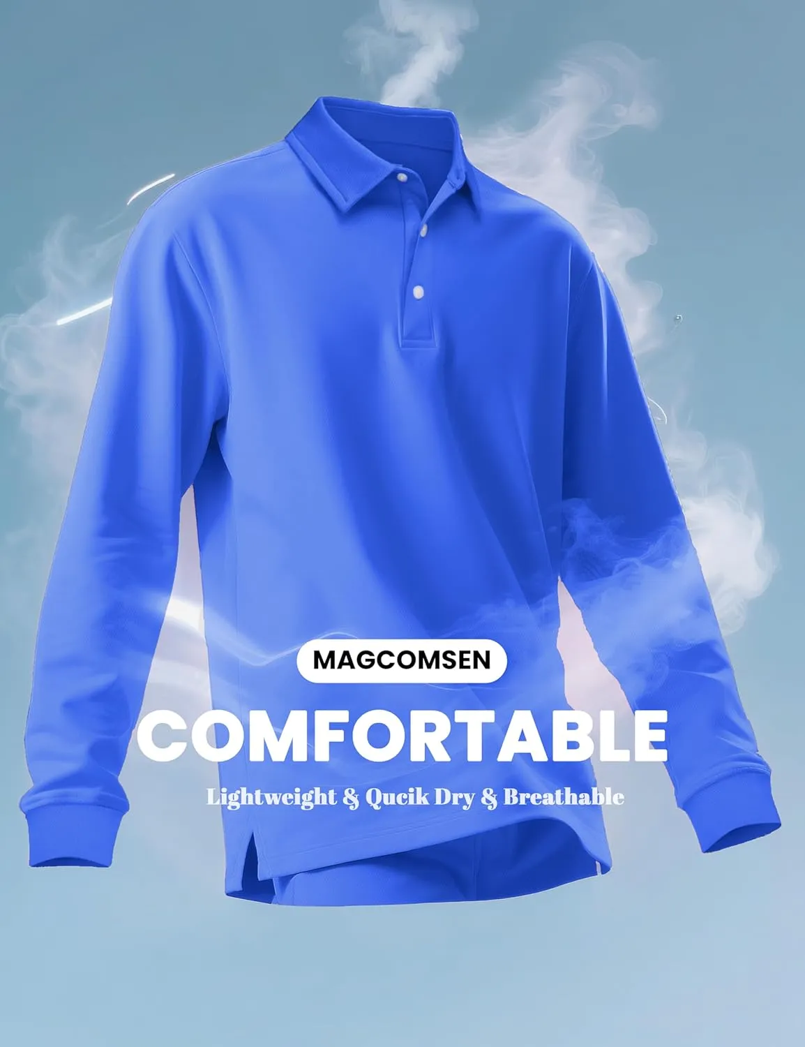 MAGCOMSEN Men's Polo Shirt Long Sleeve Golf Shirts Quick Dry Lightweight 3-Button Performance Work Fishing Athletic