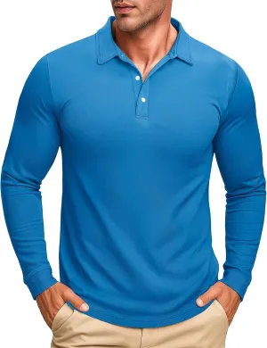 MAGCOMSEN Men's Polo Shirt Long Sleeve Golf Shirts Quick Dry Lightweight 3-Button Performance Work Fishing Athletic