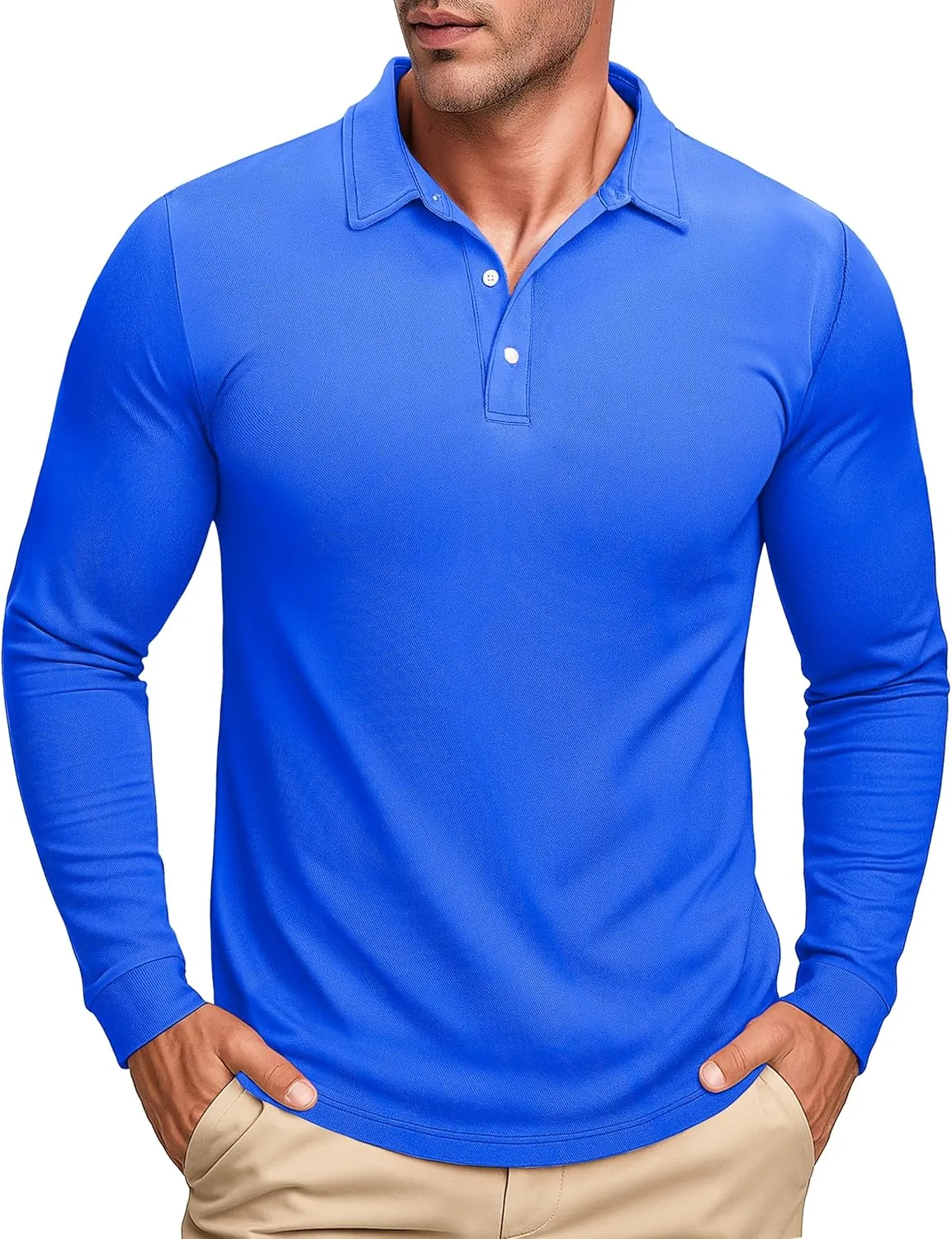 MAGCOMSEN Men's Polo Shirt Long Sleeve Golf Shirts Quick Dry Lightweight 3-Button Performance Work Fishing Athletic