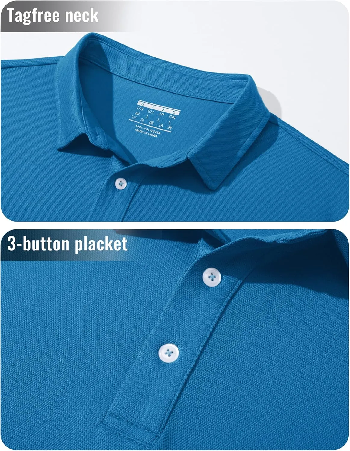 MAGCOMSEN Men's Polo Shirt Long Sleeve Golf Shirts Quick Dry Lightweight 3-Button Performance Work Fishing Athletic