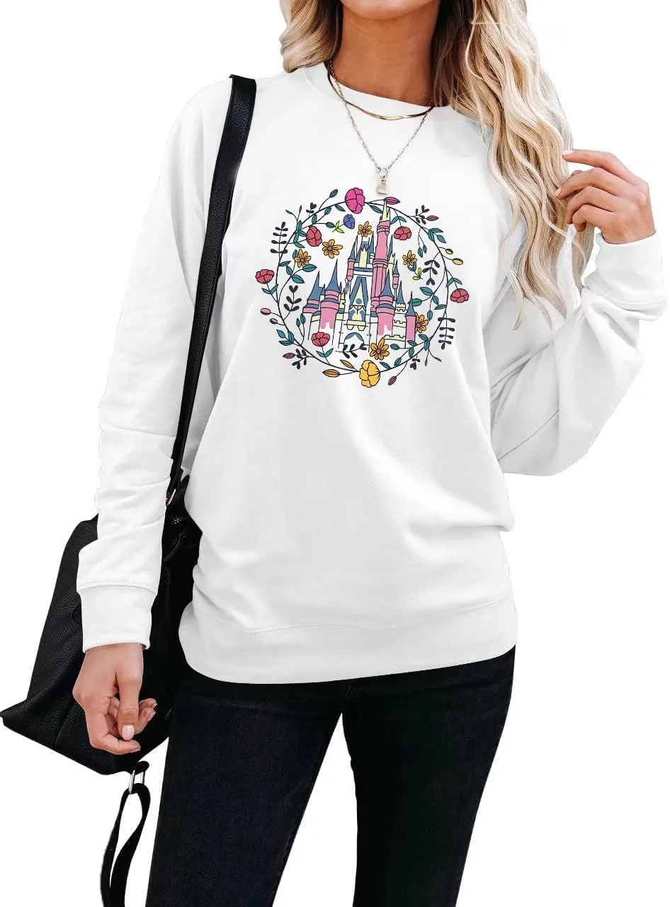 Magic Kingdom Sweatshirt Women Magical Castle Graphic Pullover Shirts Family Vacation Casual Long Sleeve Tops