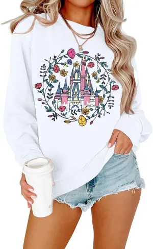 Magic Kingdom Sweatshirt Women Magical Castle Graphic Pullover Shirts Family Vacation Casual Long Sleeve Tops