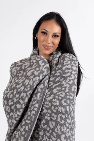 Make Me Believe Dark Grey Small Leopard Print Blanket FINAL SALE