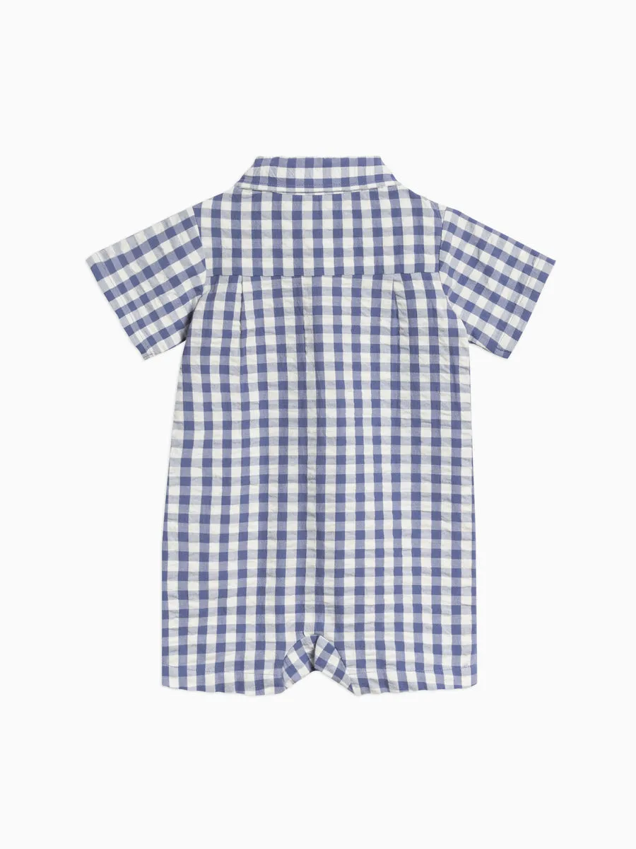 Mato Seersucker Collared Romper - Marino Gingham