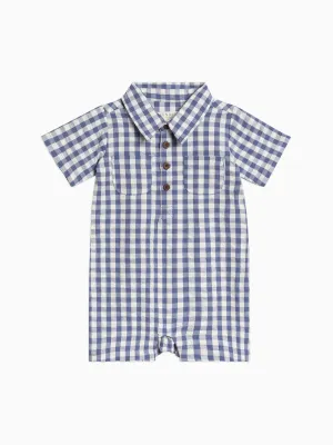 Mato Seersucker Collared Romper - Marino Gingham
