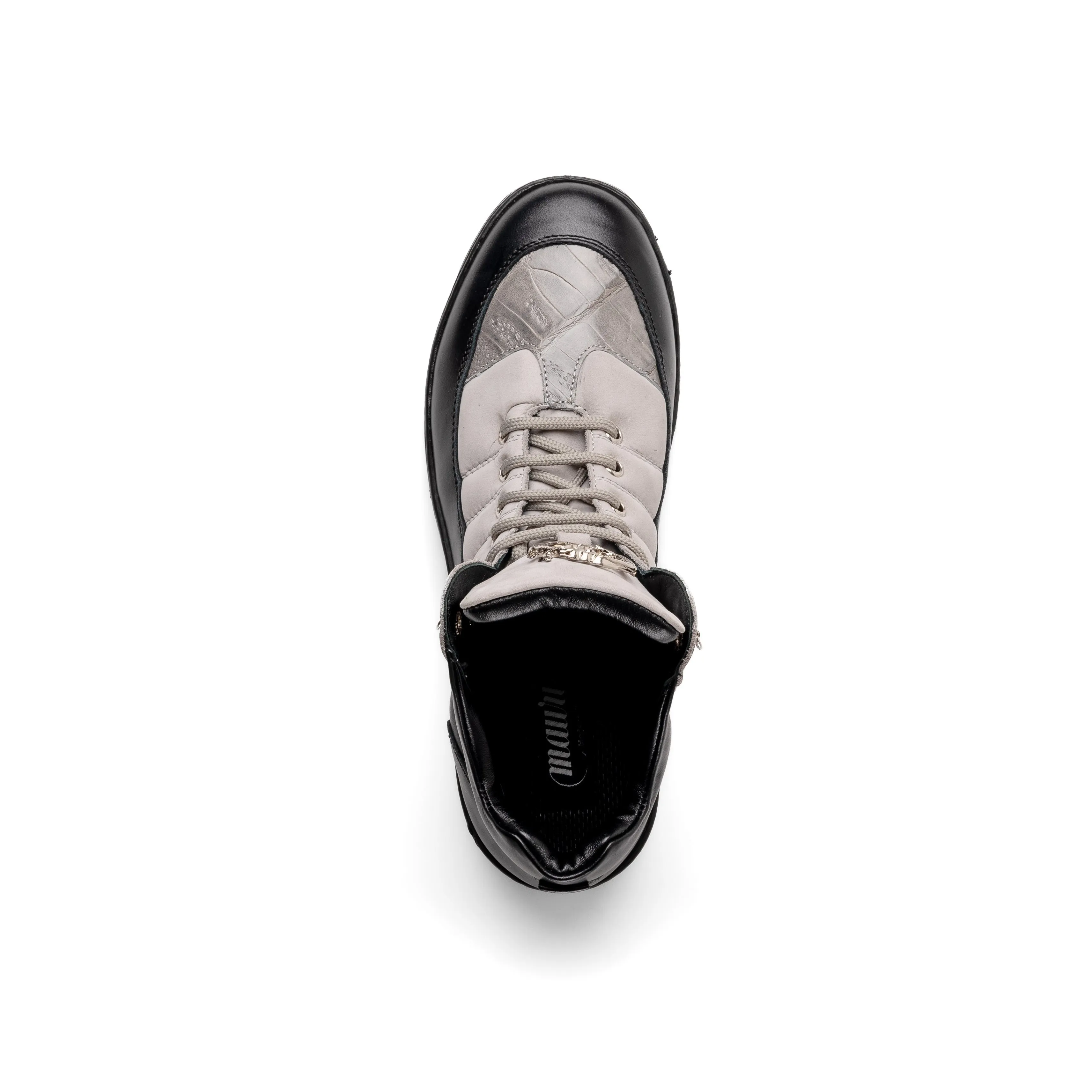Mauri Polaris 4900 Men's Shoes Black & Light Gray Exotic Crocodile / Suede / Nappa Leather Boots (MA5581)