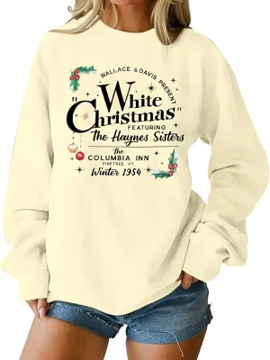 MAXIMGR White Christmas Sweatshirt for Women Christmas Sweatshirts Xmas Holiday Sweatshirt Funny Letter Print Pullover Tops