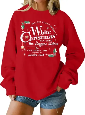 MAXIMGR White Christmas Sweatshirt for Women Christmas Sweatshirts Xmas Holiday Sweatshirt Funny Letter Print Pullover Tops