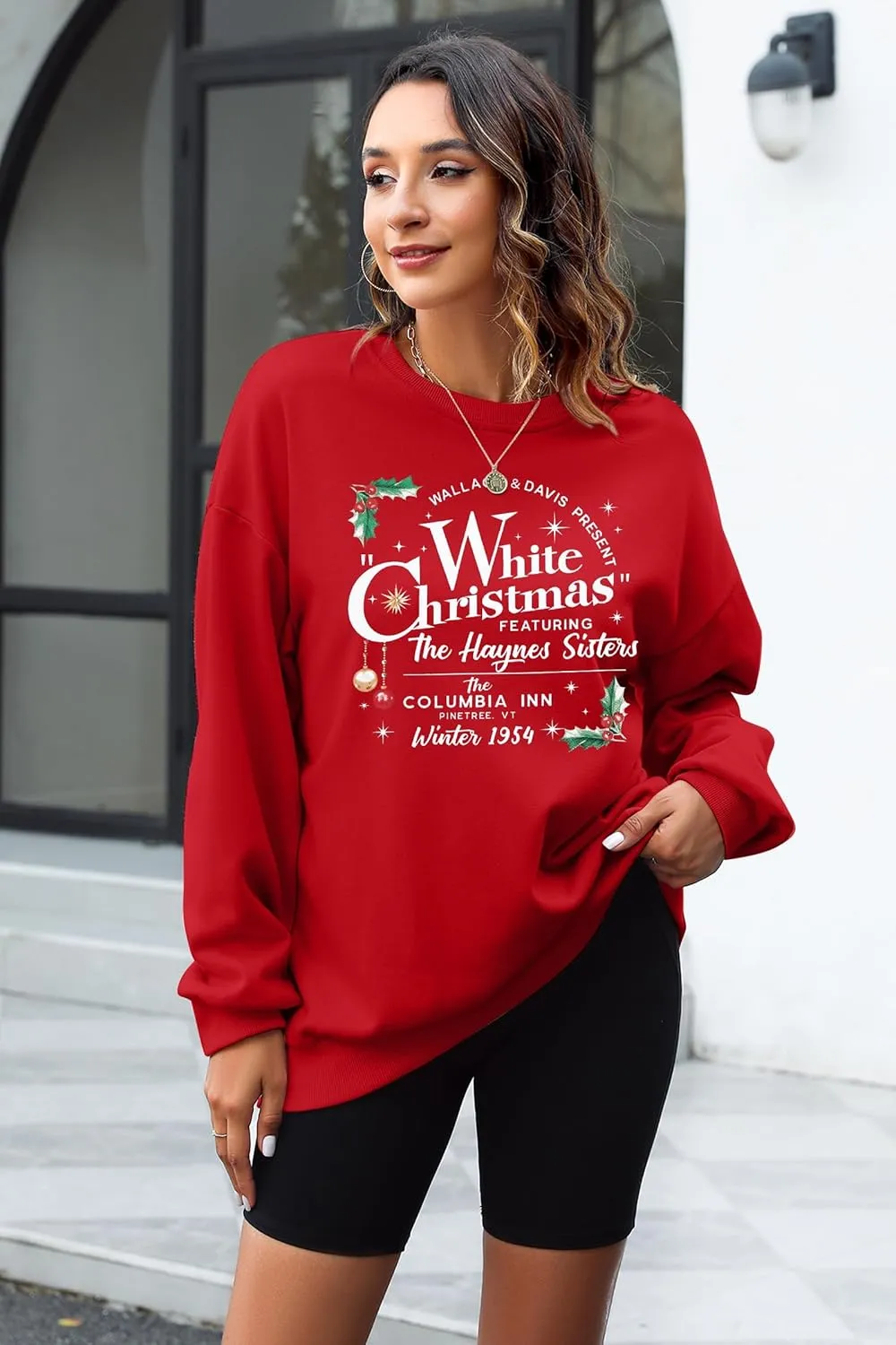 MAXIMGR White Christmas Sweatshirt for Women Christmas Sweatshirts Xmas Holiday Sweatshirt Funny Letter Print Pullover Tops