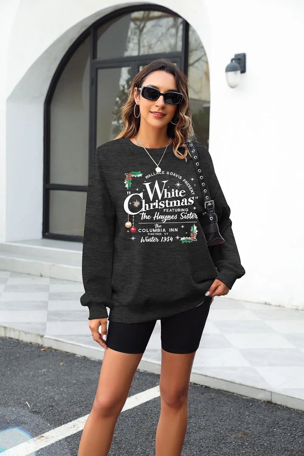 MAXIMGR White Christmas Sweatshirt for Women Christmas Sweatshirts Xmas Holiday Sweatshirt Funny Letter Print Pullover Tops