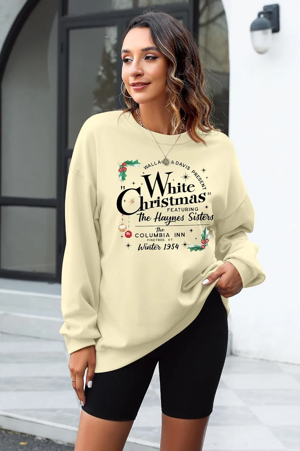 MAXIMGR White Christmas Sweatshirt for Women Christmas Sweatshirts Xmas Holiday Sweatshirt Funny Letter Print Pullover Tops
