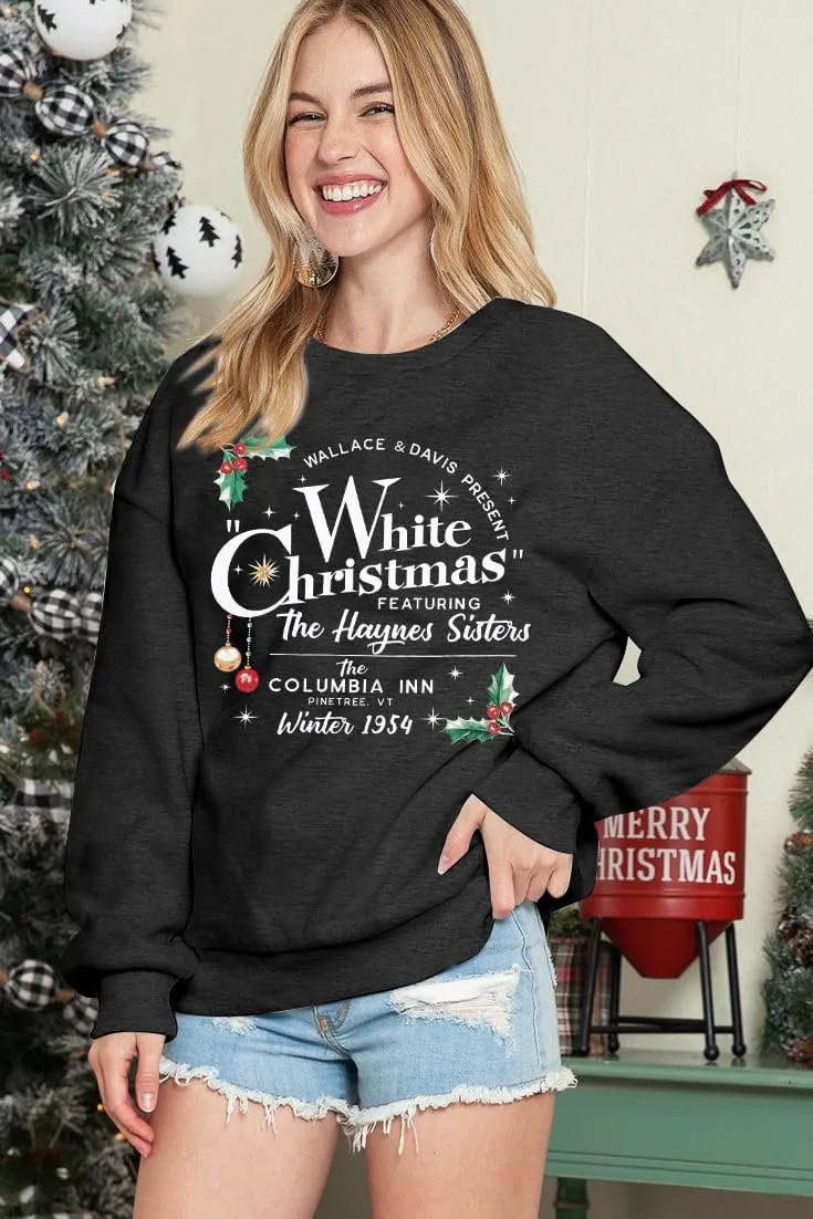 MAXIMGR White Christmas Sweatshirt for Women Christmas Sweatshirts Xmas Holiday Sweatshirt Funny Letter Print Pullover Tops