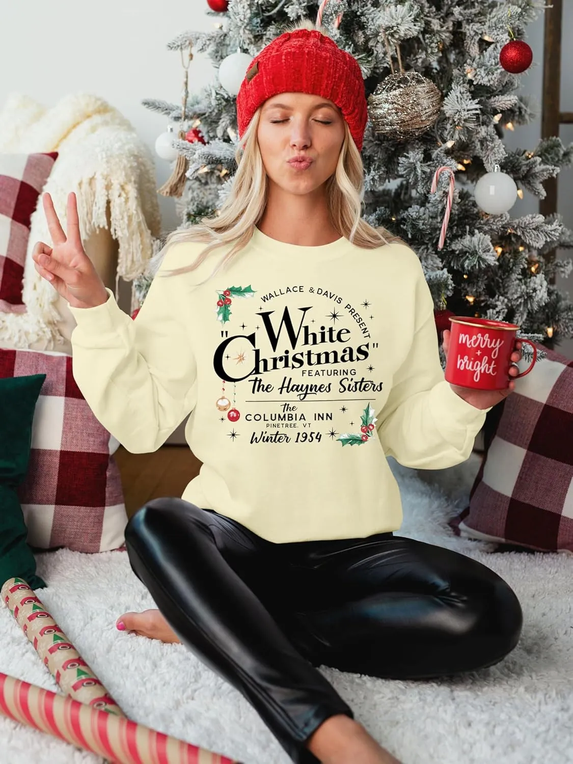 MAXIMGR White Christmas Sweatshirt for Women Christmas Sweatshirts Xmas Holiday Sweatshirt Funny Letter Print Pullover Tops