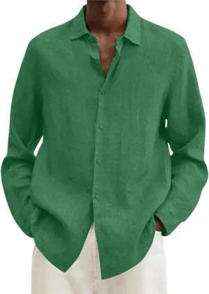 Men Shirts Loose Linen Solid Long Sleeve Turn-Down Collar Button Retro Autumn Shirt for Male Blouse Sexy Tops