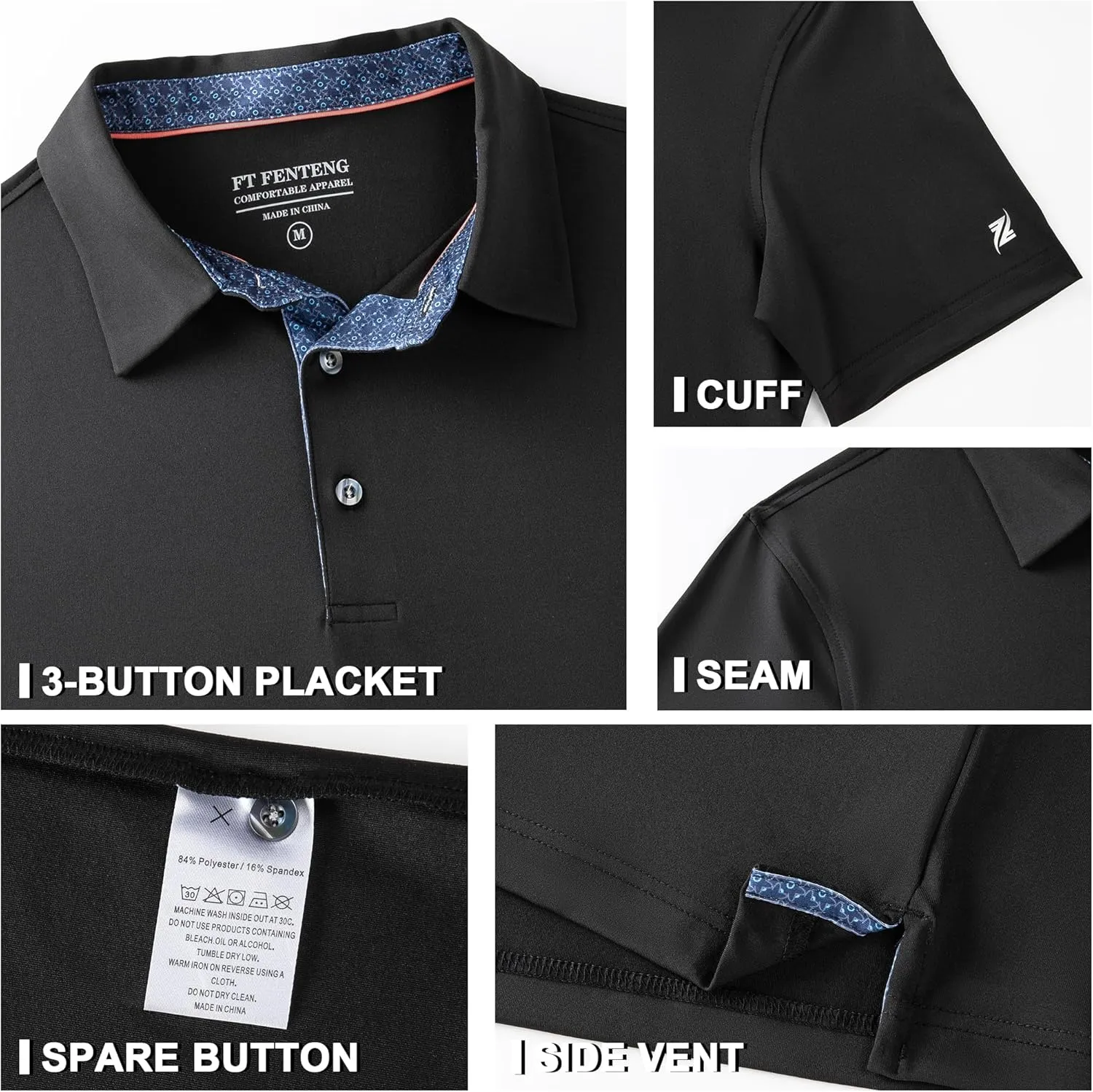 Mens Golf Polo Shirt Moisture Wicking Dry Fit Performance Sport Pin Striped Short Sleeve Golf Shirts for Men