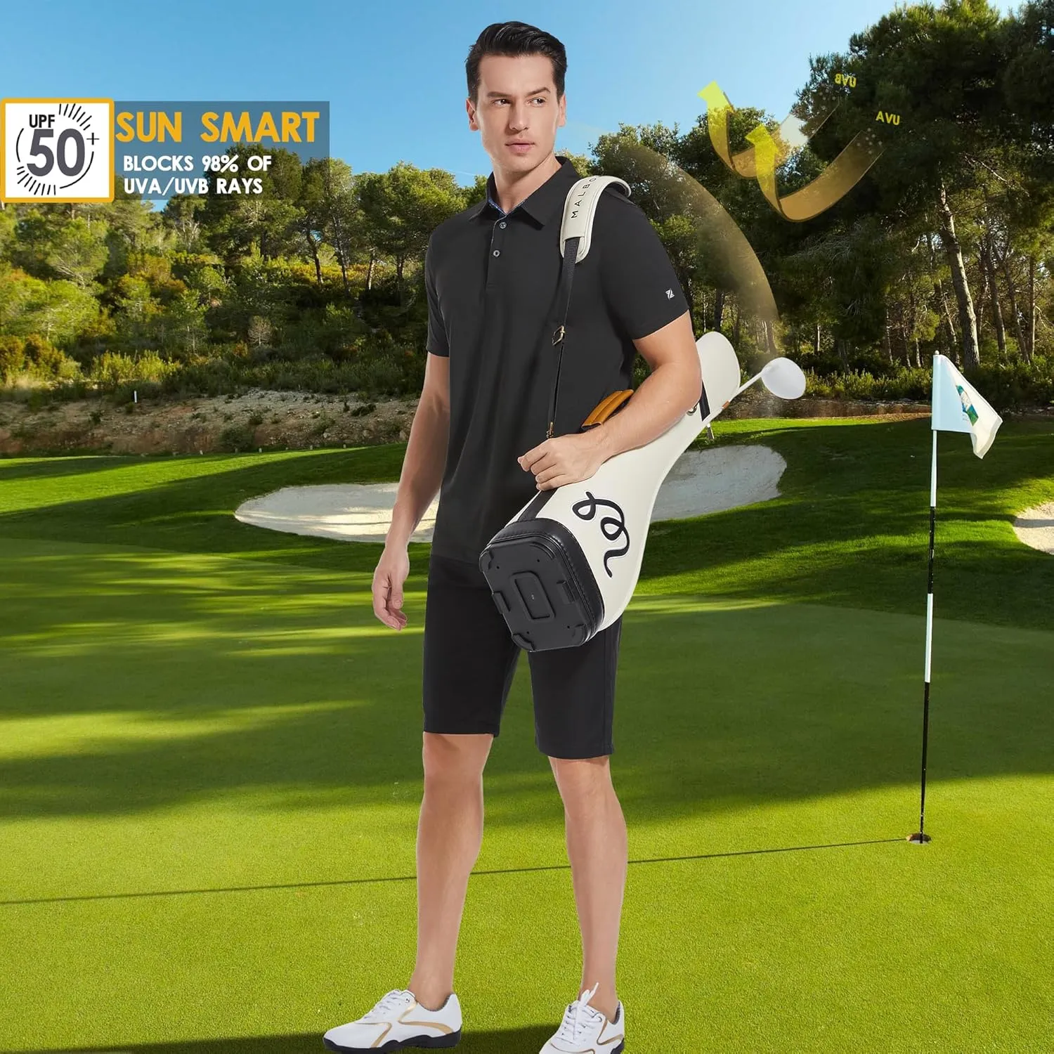 Mens Golf Polo Shirt Moisture Wicking Dry Fit Performance Sport Pin Striped Short Sleeve Golf Shirts for Men