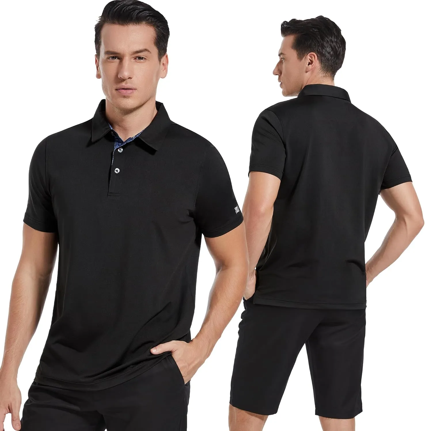 Mens Golf Polo Shirt Moisture Wicking Dry Fit Performance Sport Pin Striped Short Sleeve Golf Shirts for Men