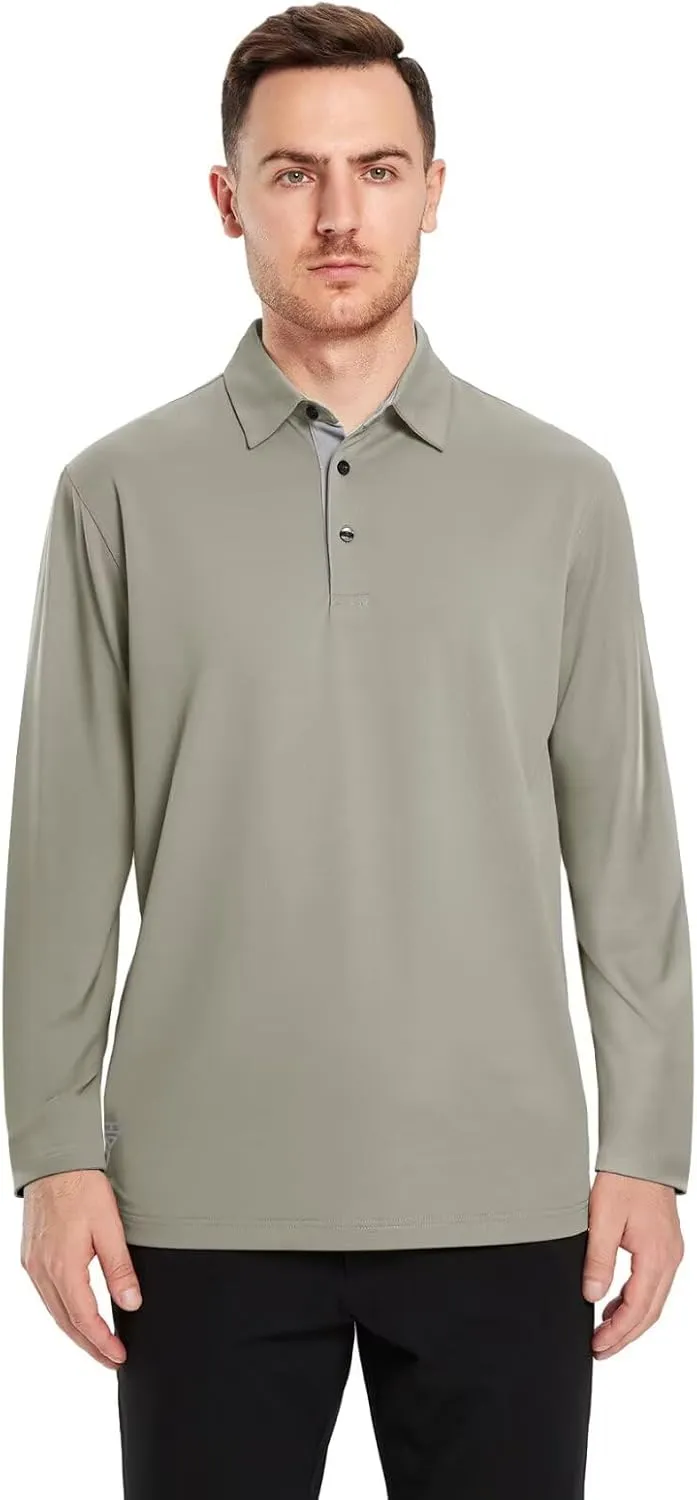 Mens Golf Shirt Short and Long Sleeve Moisture Wicking Dry Fit Performance Solid Casual Pique Golf Polo Shirts for Men