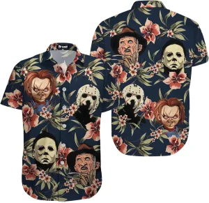 Mens Halloween Hawaiian Shirt, Horror Friends Shirts for Men Women Short Sleeve