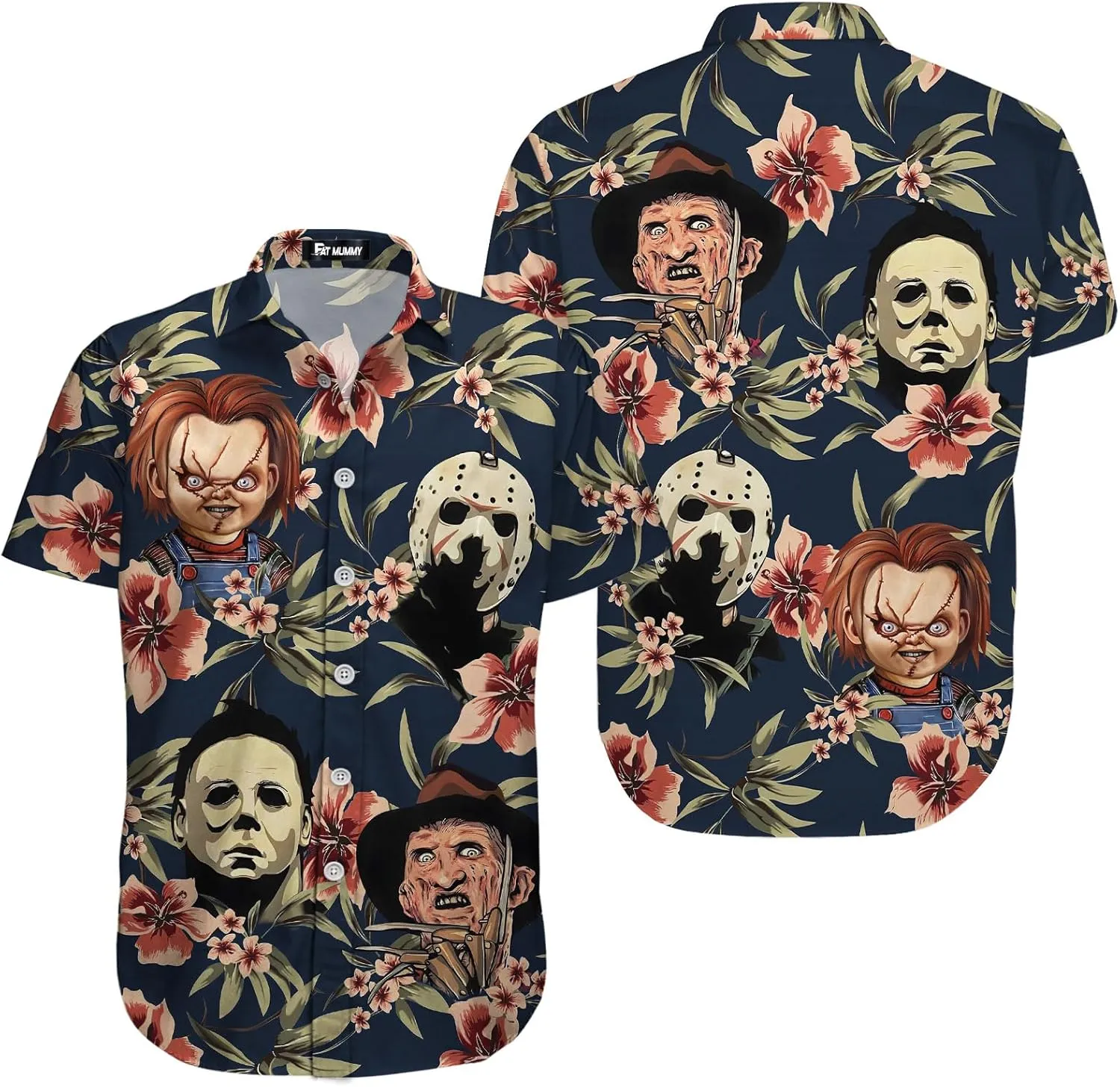 Mens Halloween Hawaiian Shirt, Horror Friends Shirts for Men Women Short Sleeve