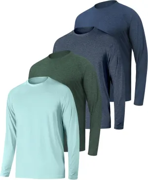 Men's Long Sleeve Dry Fit Active Crew Neck T Shirt Quick Dry Athletic Running Fishing Swimming Gym Workout Clothes Water Shirts Tee Tops 4 Pack M