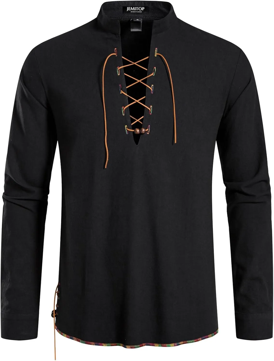 Men's Pure Cotton Retro Lace Up Shirts for Renaissance Pirate Viking Medieval
