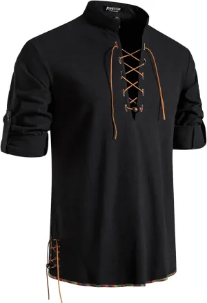 Men's Pure Cotton Retro Lace Up Shirts for Renaissance Pirate Viking Medieval
