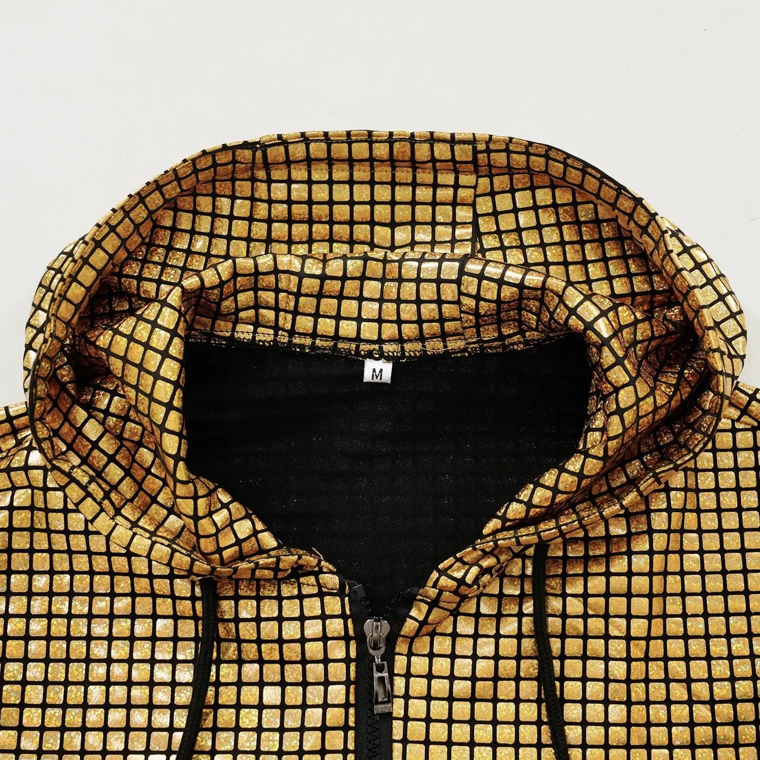 Men's Sequins Sleeveless Hooded Vest Disco Zippered Shirts 70s Disco Party Costume