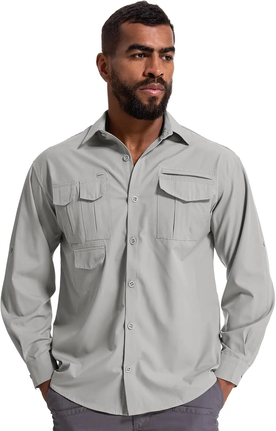 Men's Sun Protection Hiking Fishing Safari Shirt Long Sleeve Outdoor Cool Quick Dry Cargo Shirts
