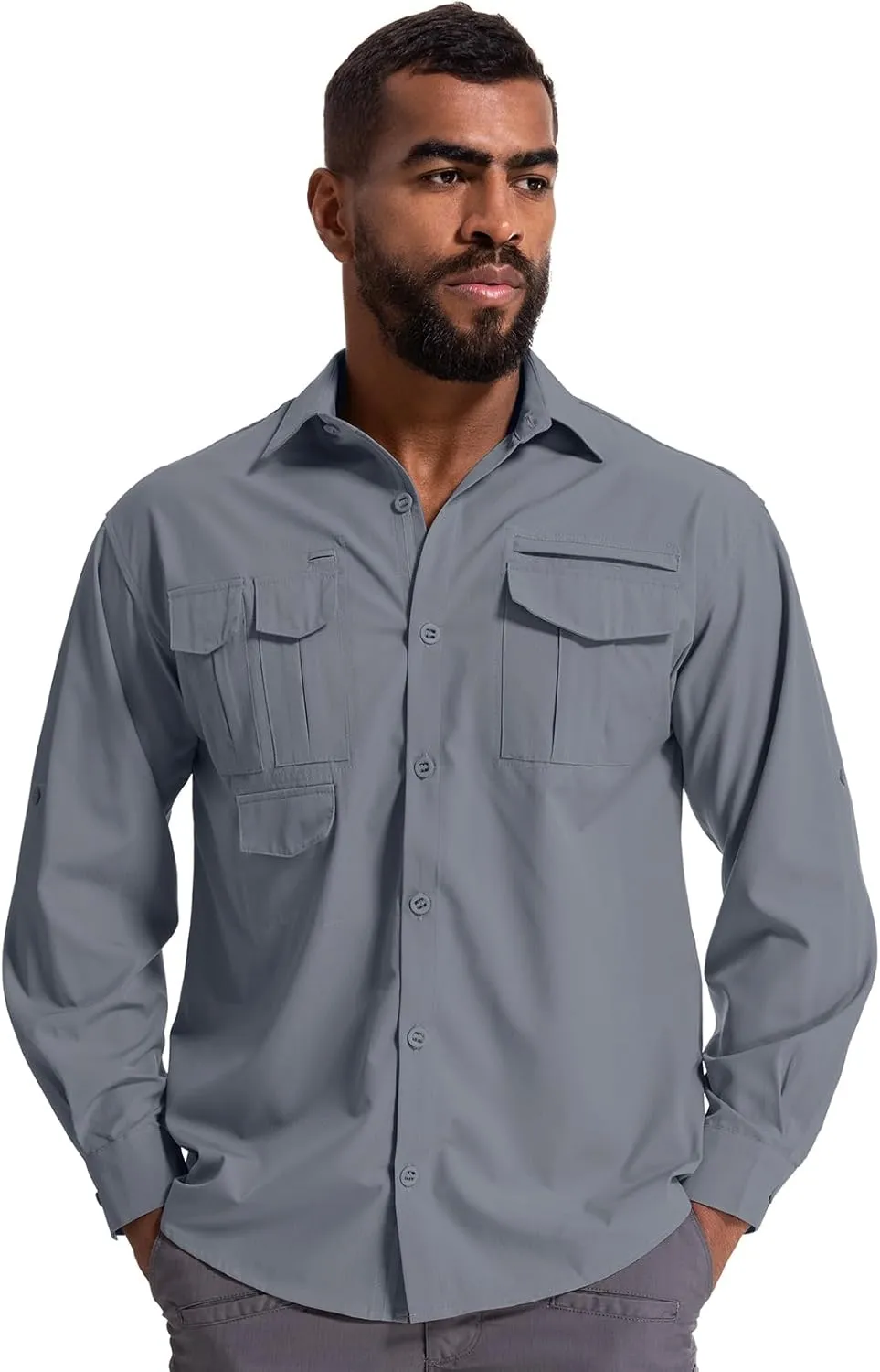 Men's Sun Protection Hiking Fishing Safari Shirt Long Sleeve Outdoor Cool Quick Dry Cargo Shirts