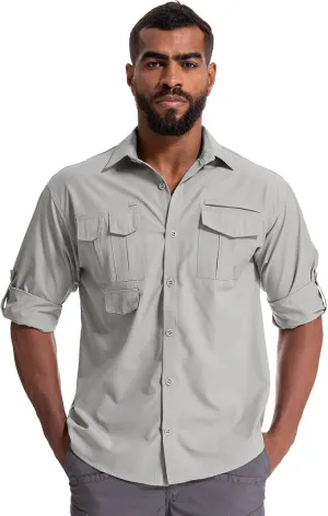 Men's Sun Protection Hiking Fishing Safari Shirt Long Sleeve Outdoor Cool Quick Dry Cargo Shirts