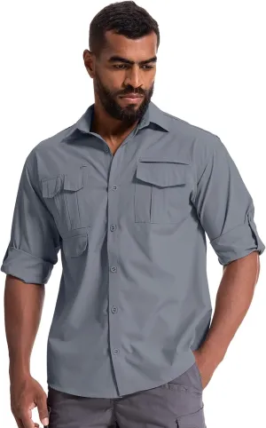 Men's Sun Protection Hiking Fishing Safari Shirt Long Sleeve Outdoor Cool Quick Dry Cargo Shirts