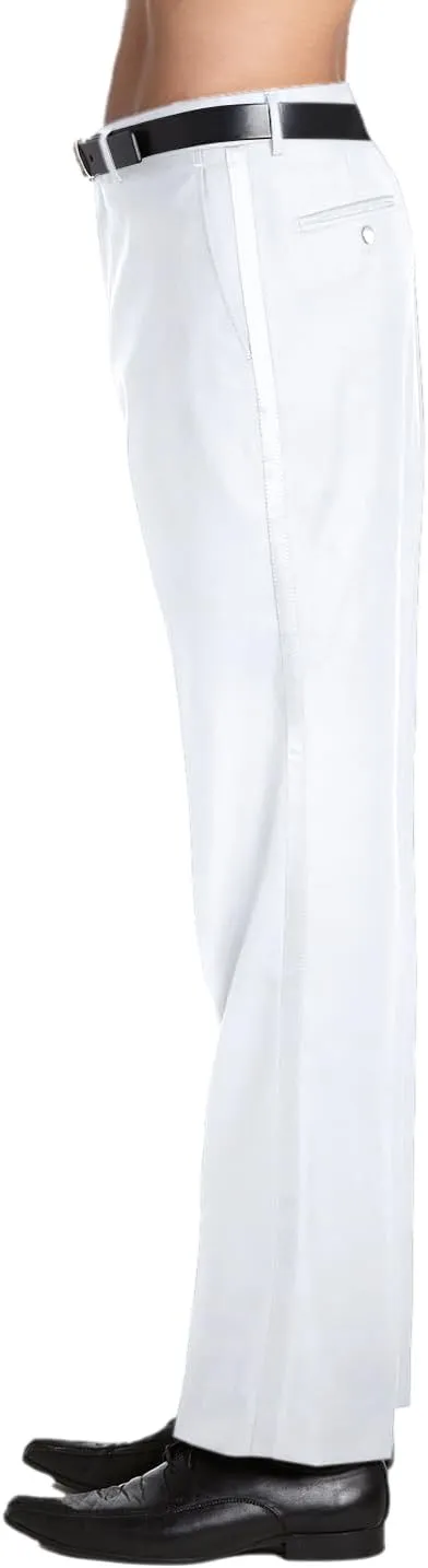 Men's TUXEDO Pants Tux Pant Flat Front Satin Band Stripe Solid Colors