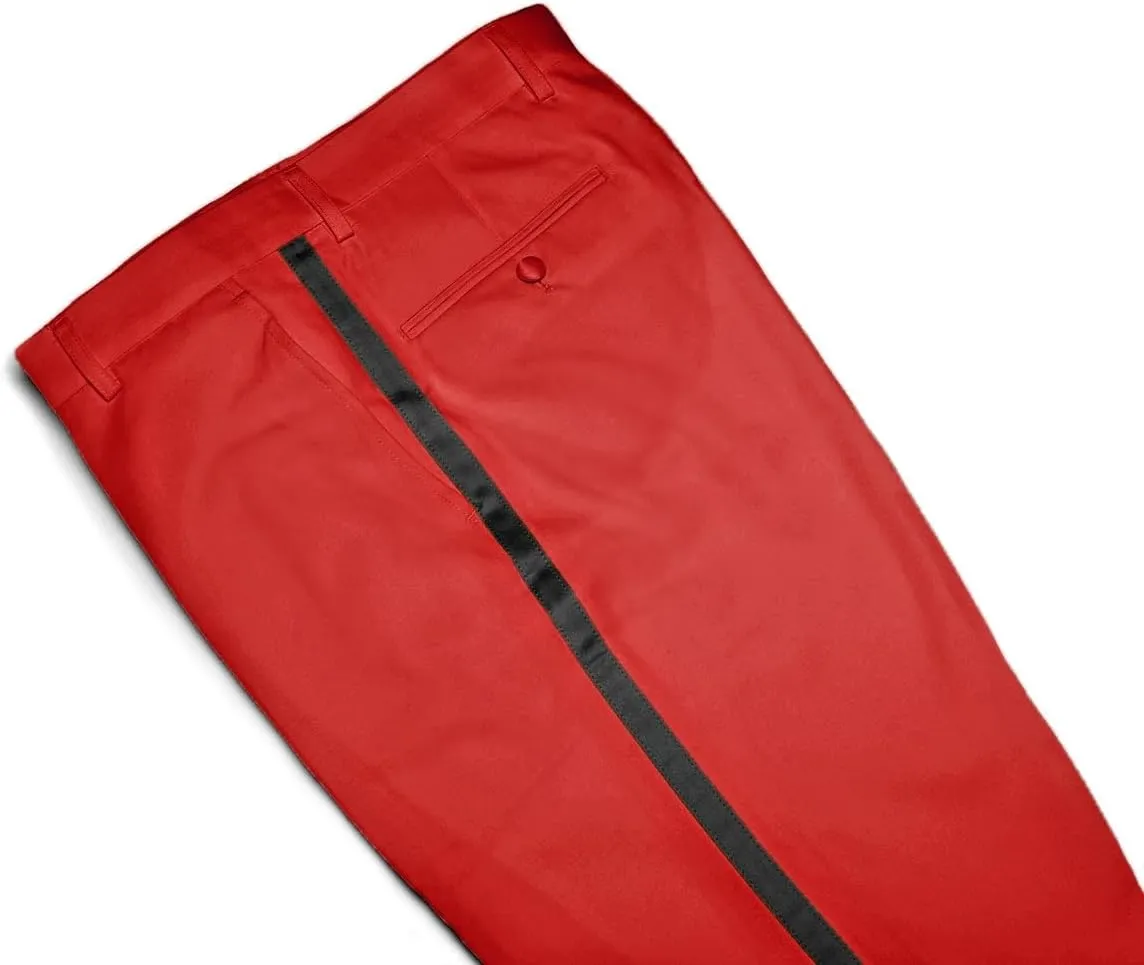 Men's TUXEDO Pants Tux Pant Flat Front Satin Band Stripe Solid Colors