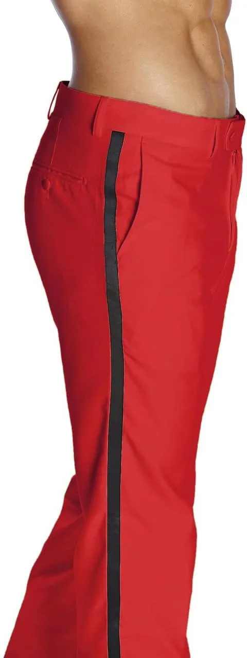 Men's TUXEDO Pants Tux Pant Flat Front Satin Band Stripe Solid Colors