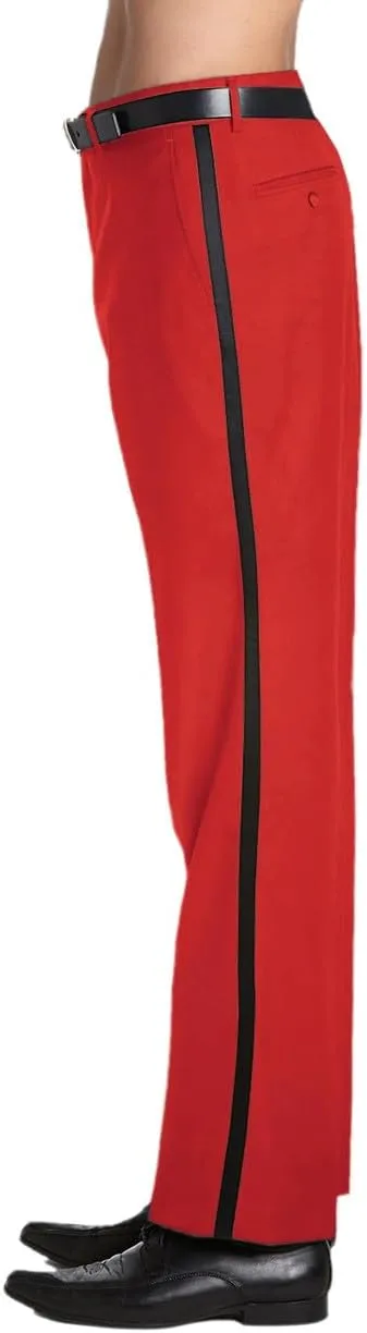 Men's TUXEDO Pants Tux Pant Flat Front Satin Band Stripe Solid Colors