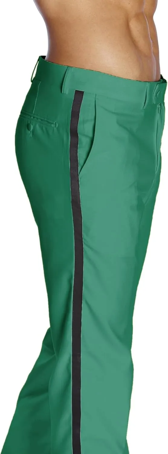 Men's TUXEDO Pants Tux Pant Flat Front Satin Band Stripe Solid Colors
