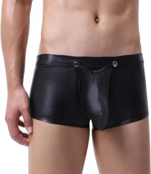 Mens Underwear Boxer Briefs Men's Imitation Leather Underwear Open Front Low Rise Back Slit Black Boxer Underpants