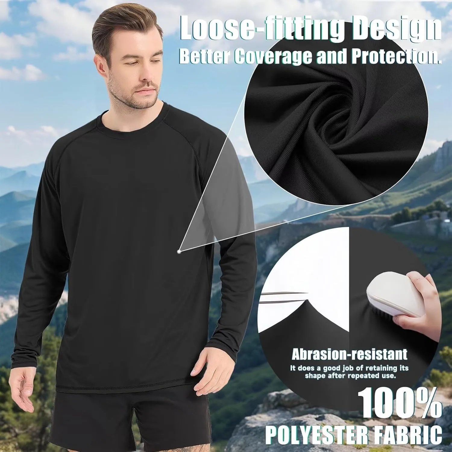 Mens UV Sun Protection Shirts UPF 50 Long Sleeve Rash Guard SPF Outdoor Hiking Running Fishing Shirt Lightweight
